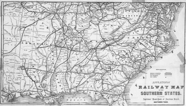 1865 Southern US States Railway Map