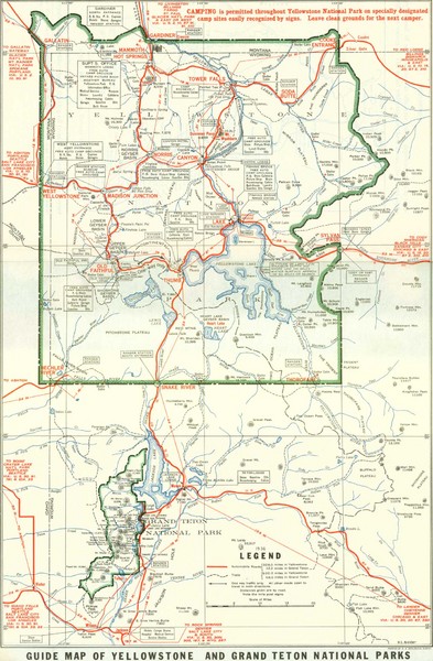 1929 Yellowstone and Grand Teton National Parks Map