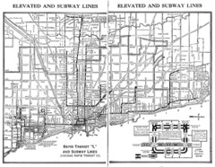 1944 Chicago "L" Elevated Train Map