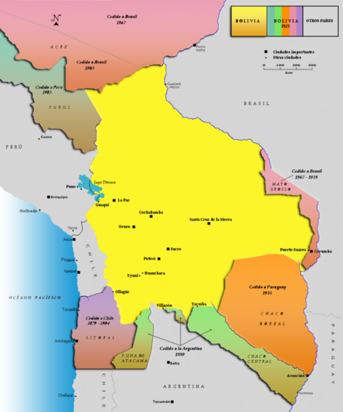 This another Bolivian map shows all the alleged territorial losses.