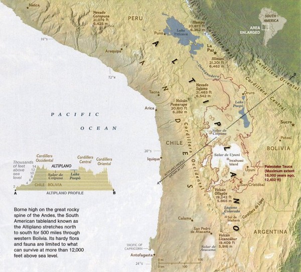 Altiplano in Western Bolivia Map