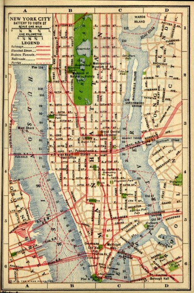 Fullsize Antique map of Manhattan from 1916