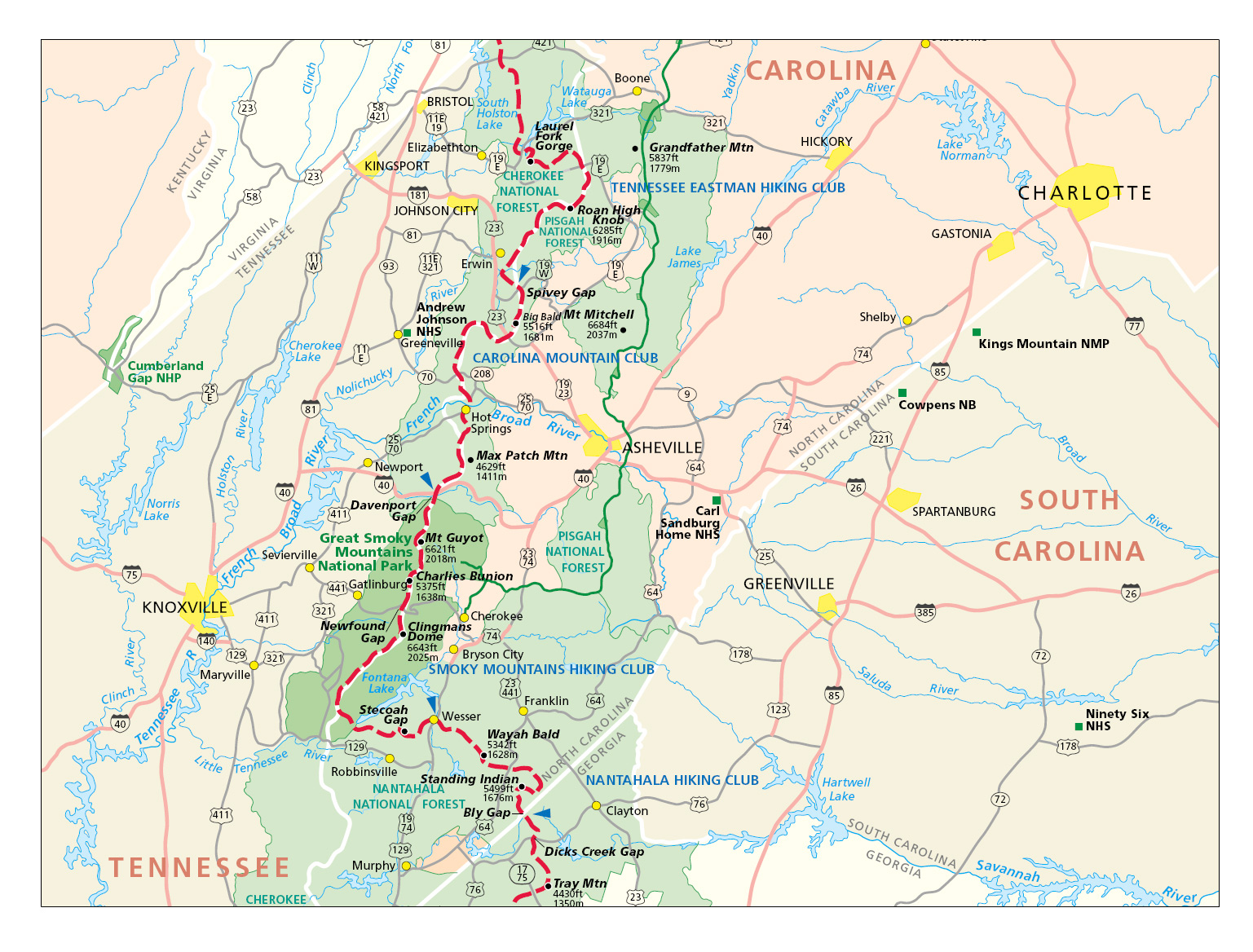 Appalachian Trail in North Carolina Map - Burnsville North Carolina