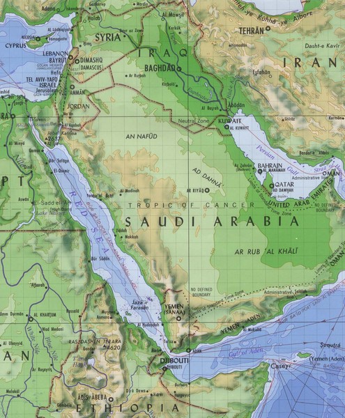 Arabia and the Red Sea Elevation Map