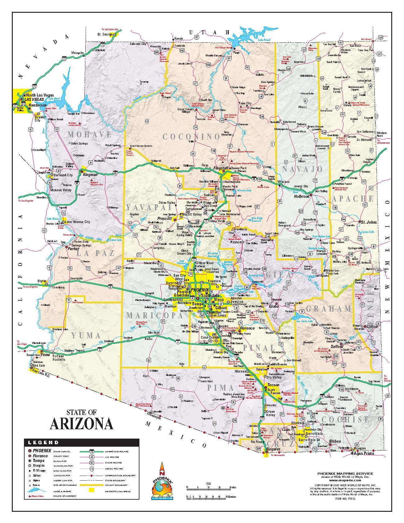 Arizona State Road Map Arizona Us • Mappery