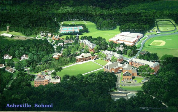Map of the 300-acre campus of Asheville School, a private boarding school 
