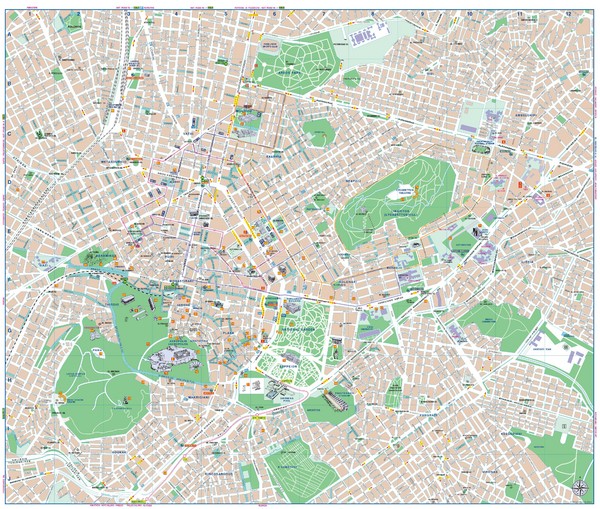 City map of Athens, Greece. Shows parks and points of interest. From eeae.gr