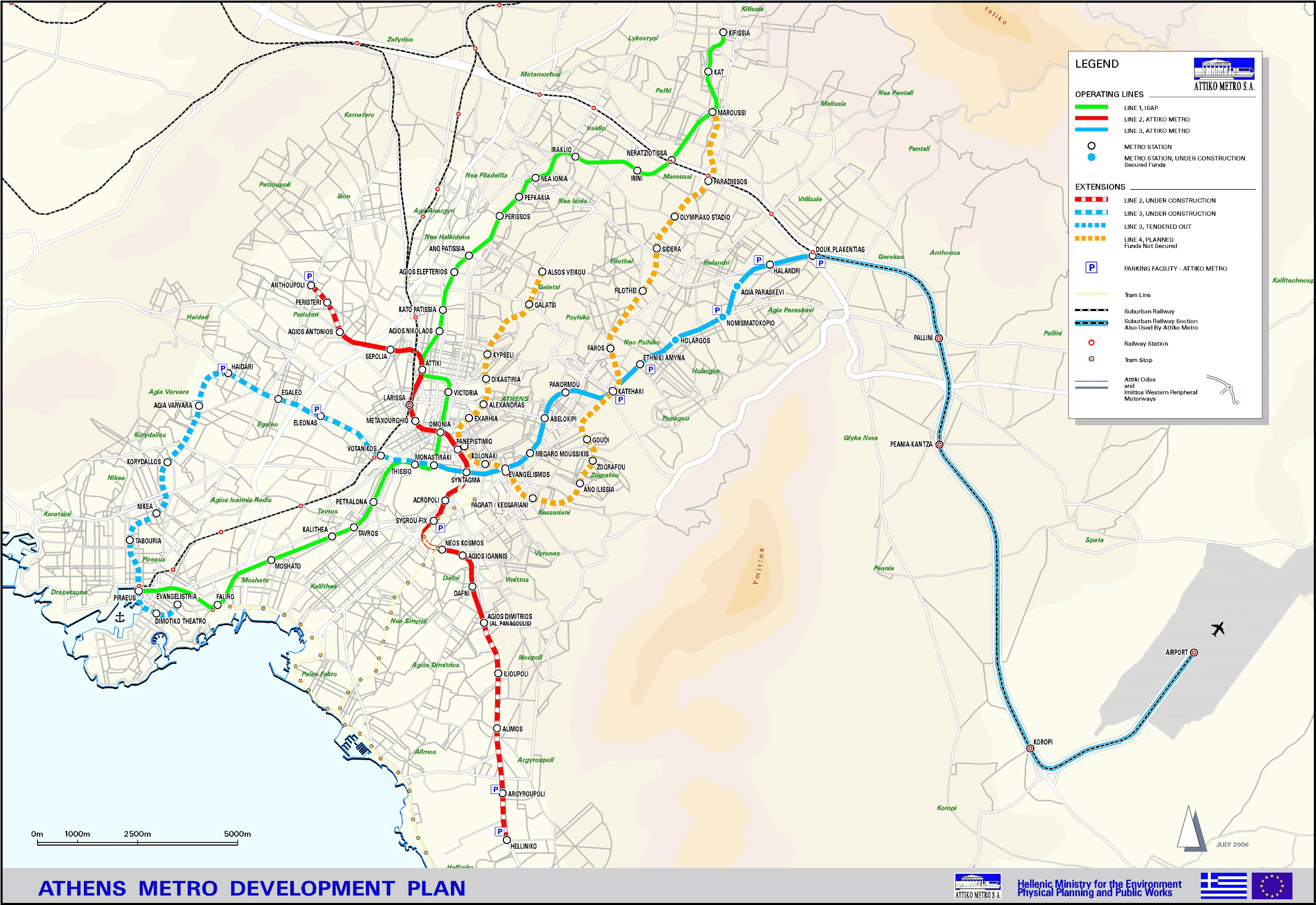 Athens Metro Development Plan Map Athens Greece Mappery