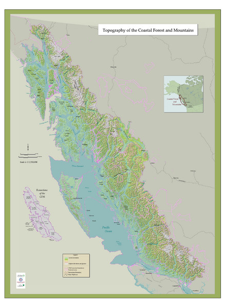 BC and Alaska Coastal Forest and Mountains Map