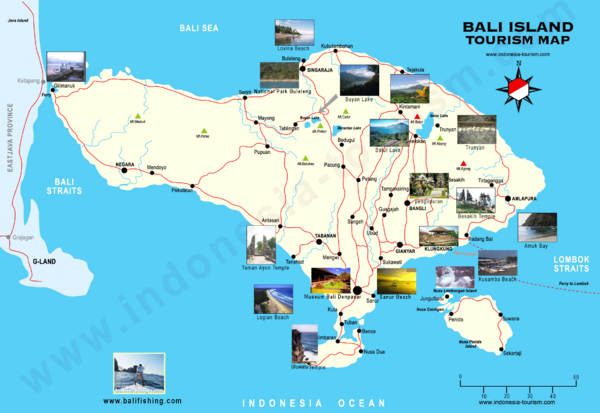 Tourist map of island of Bali,