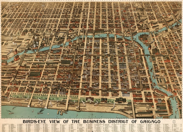 Birdseye of the business district of Chicago (1898) Map