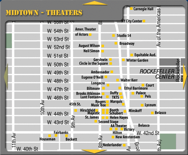 new york city map broadway. Theatre New York City Map