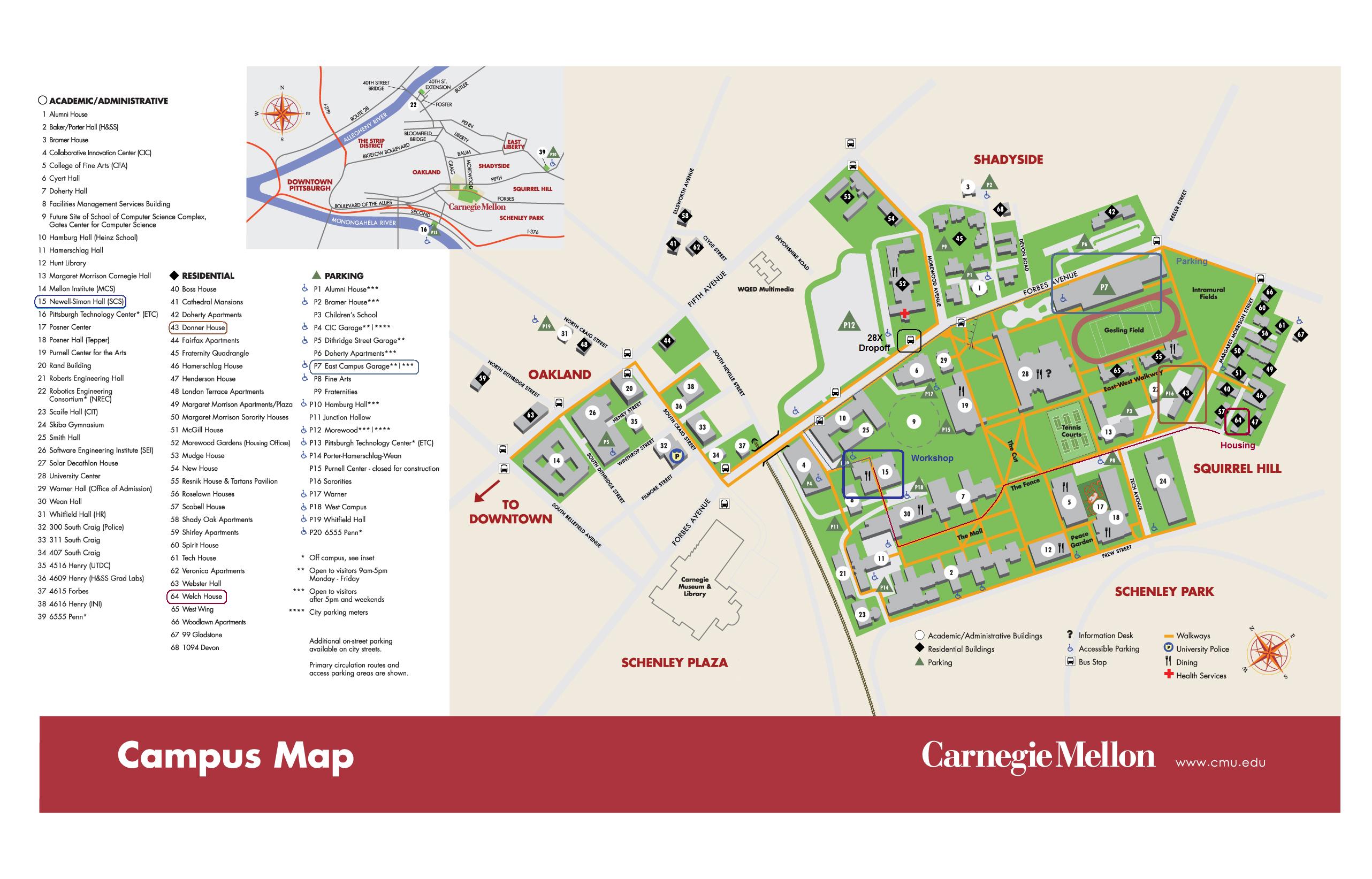 Carnegie Mellon Campus Map Pittsburgh Pennselvania USA Mappery