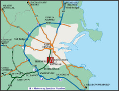 Central Dublin, Ireland Highway Map