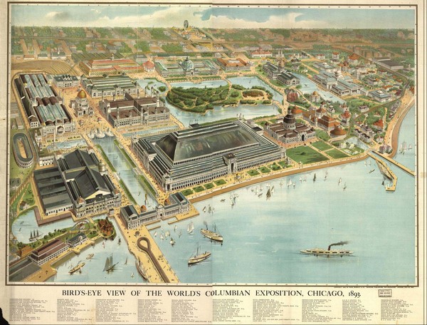 Chicago World's Columbian Exposition 1893 Bird's Eye View Map