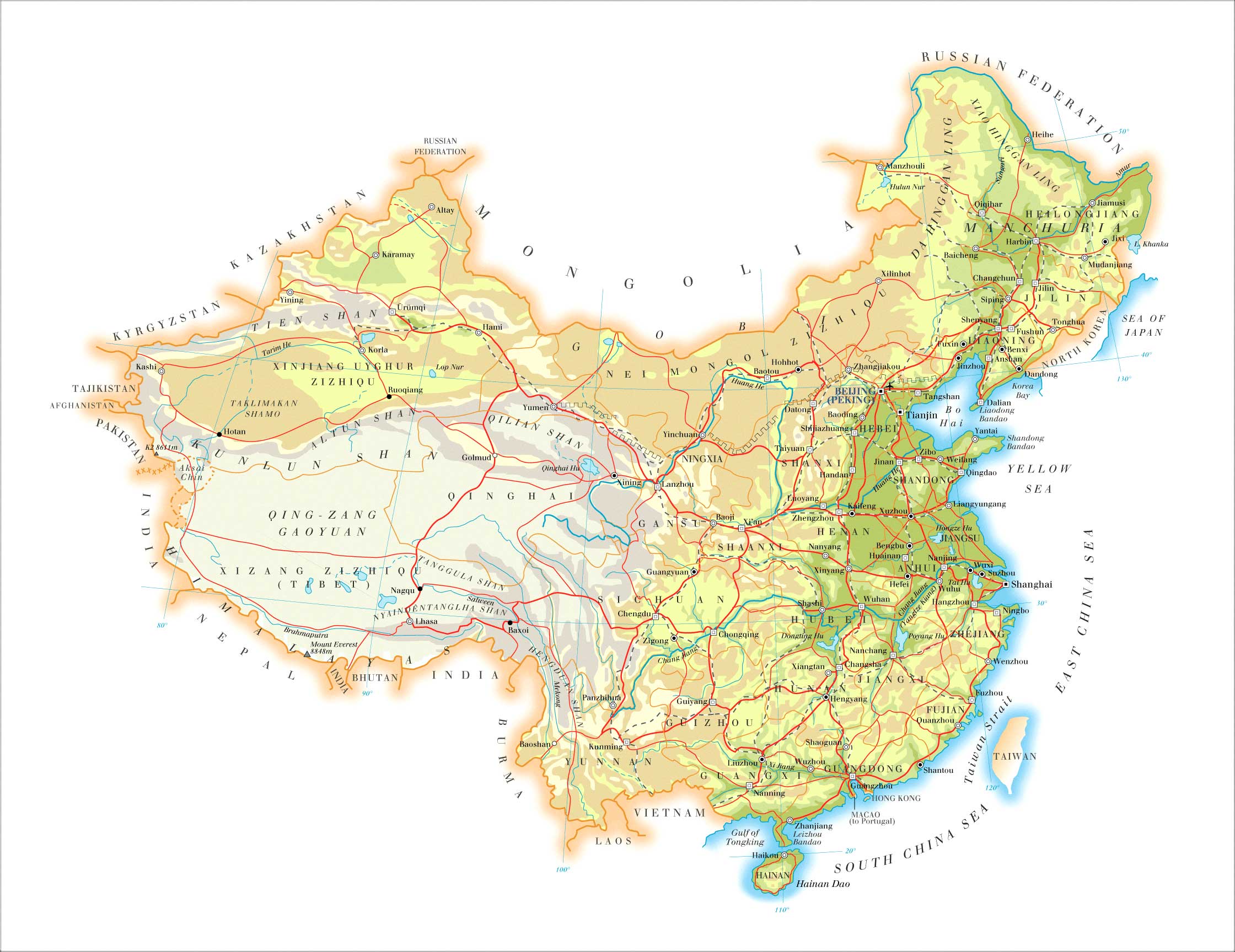 China Physical Relief Map China Mappery