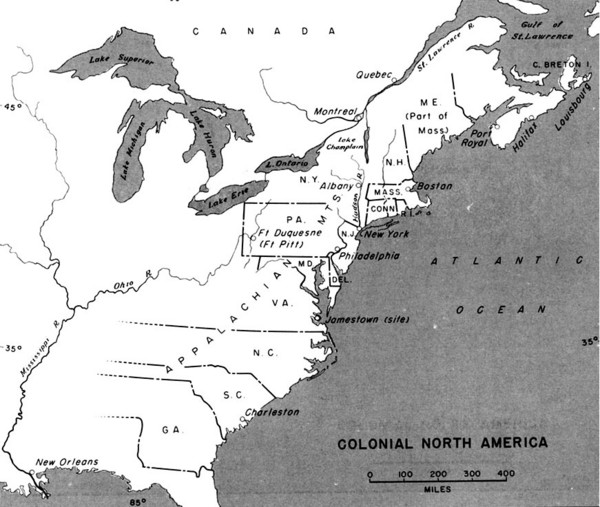 Colonial North America - 1689-1783 Historical Map