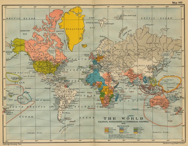 Colonial Posessions and Commercial Highways 1910 World Map