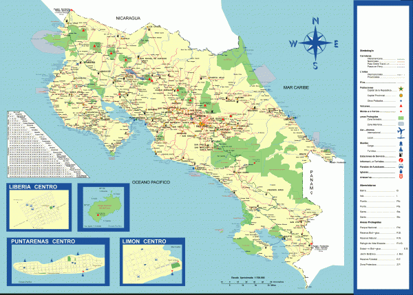 Map Of Costa Rica Airports. Map of all of Costa Rica (in