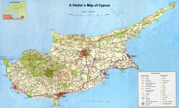 map of cyprus mediterranean. Tourist map of Cyprus. From paphosfinder.com