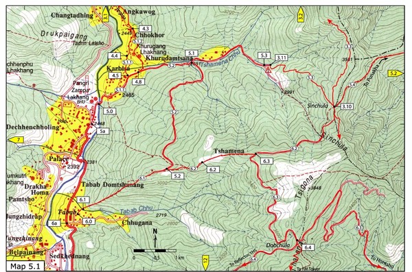 Dechencholing to Sinchula, Thimphu Map