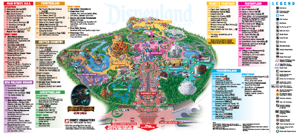 Official map of Disneyland Park. Park includes Main Street USA, 