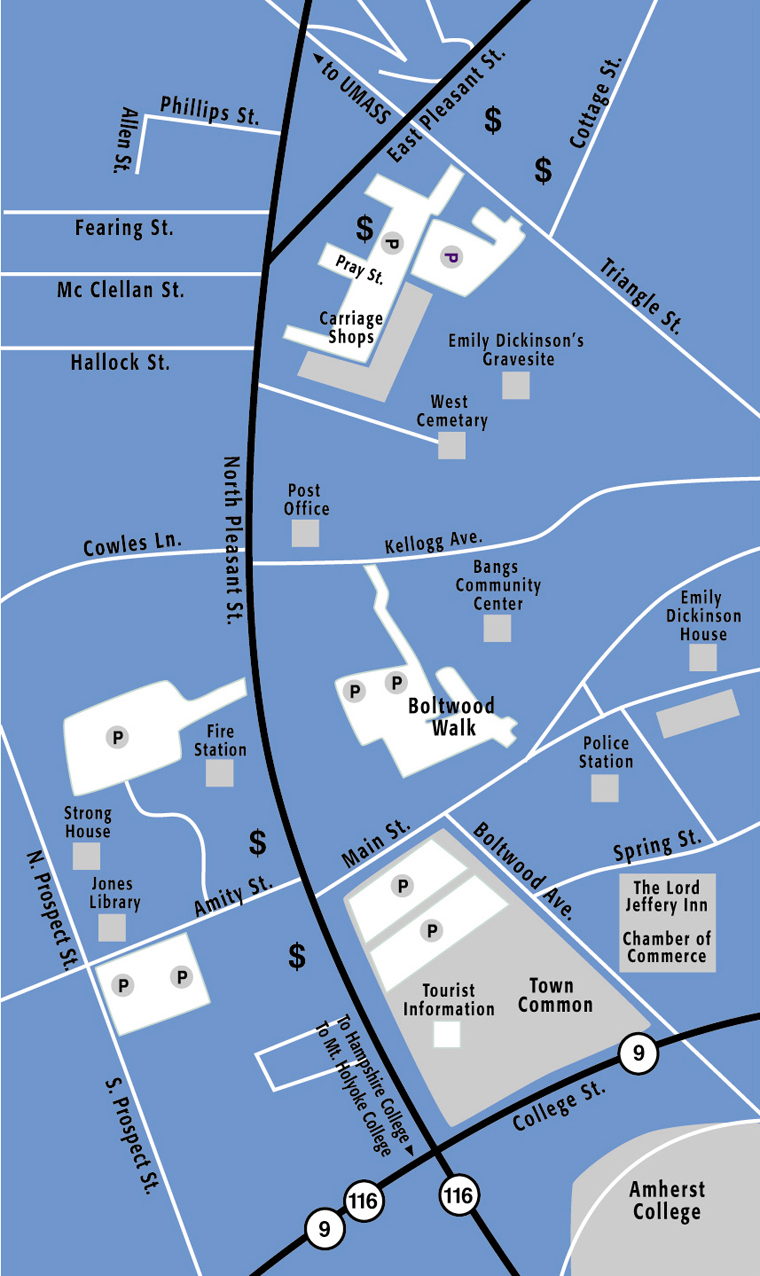 Downtown Amherst Massachusetts Map - Amherst MA • mappery