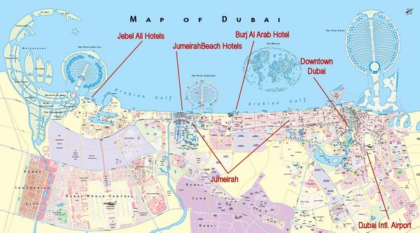 The World Map Dubai. City Map of Dubai with hotel