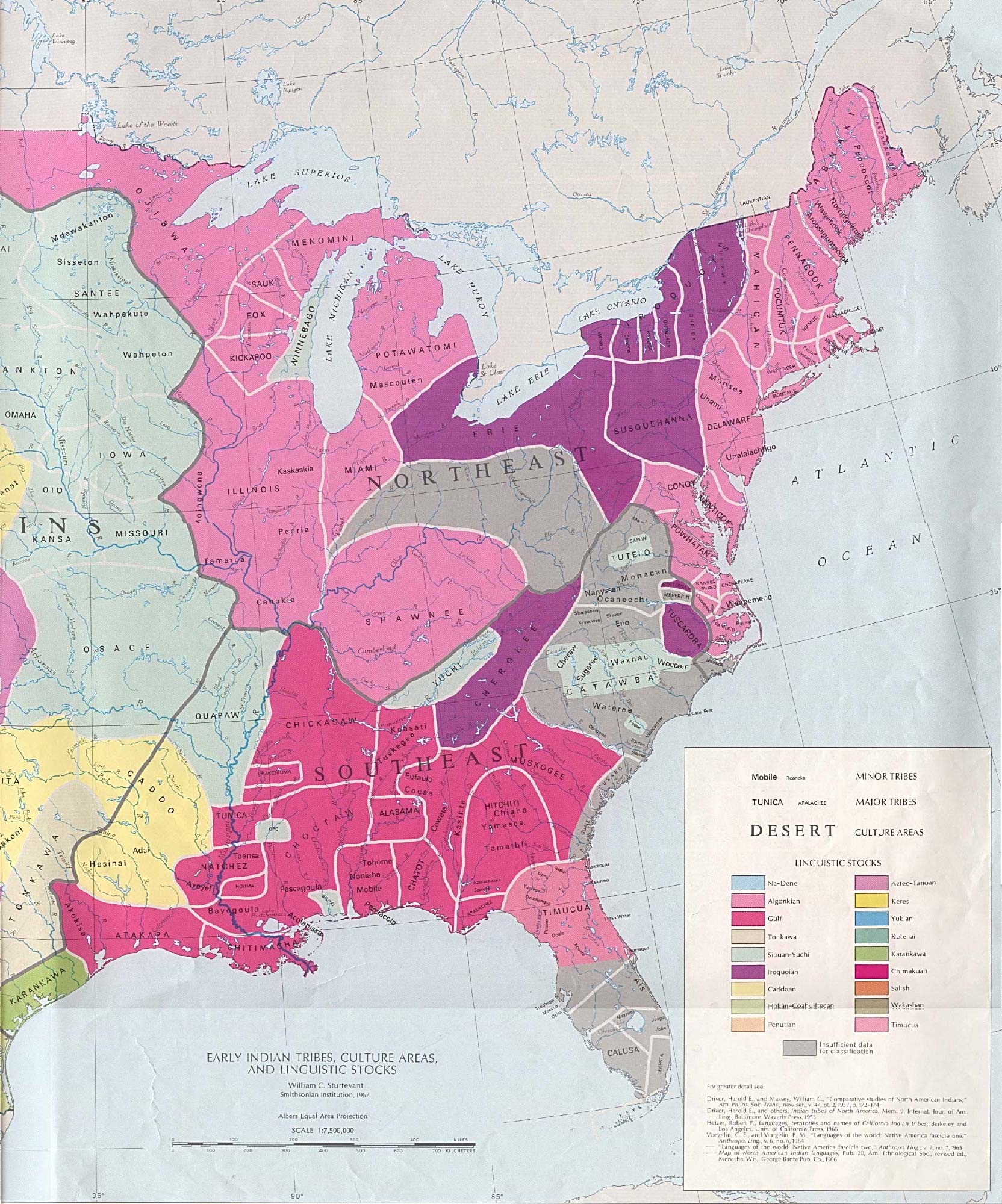Early Native American Tribes in United States Historical Map - United