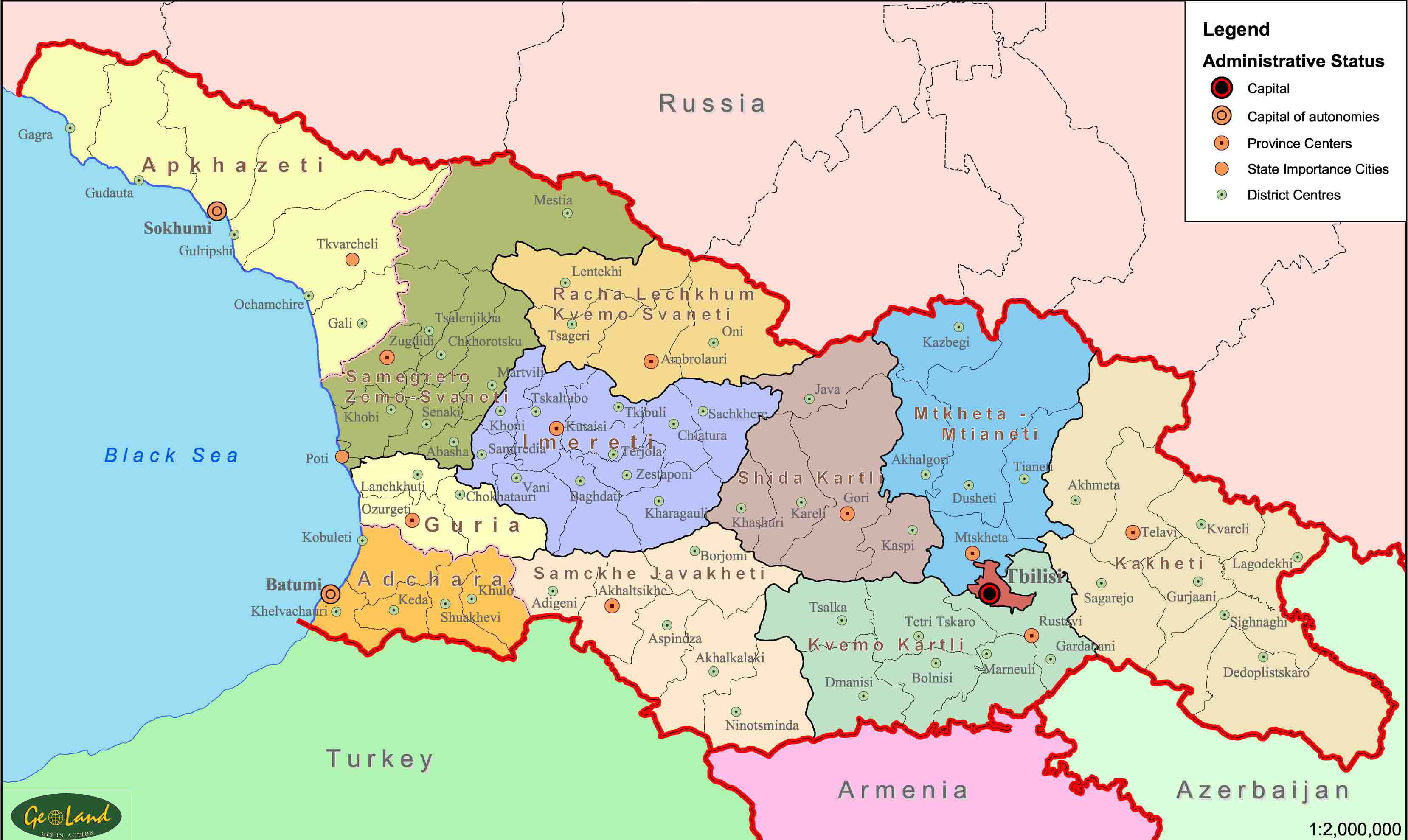 Georgia Administrative Map - Georgia Asia • mappery