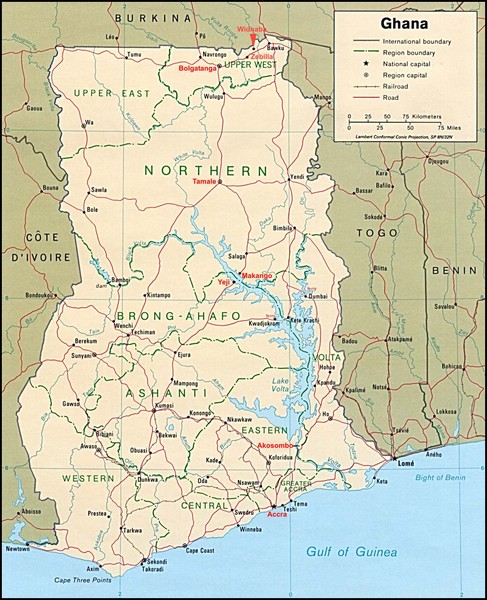 map of ghana west africa. Map of Ghana with city details