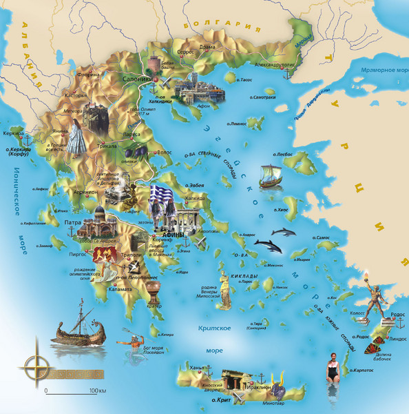 maps of greece. Stylized tourist map of Greece