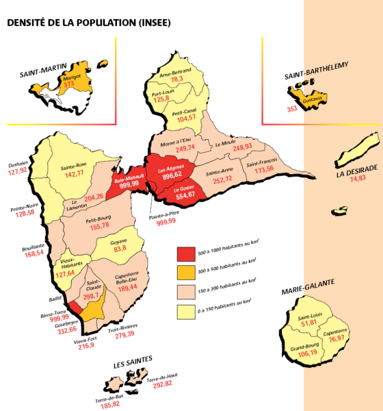 Guadeloupe Population Density Map Guadeloupe • mappery