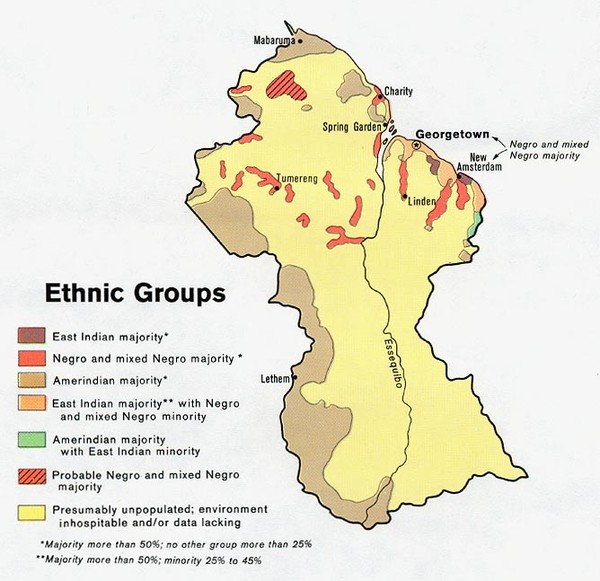 Guyana - Ethnic Groups, 1973 Map