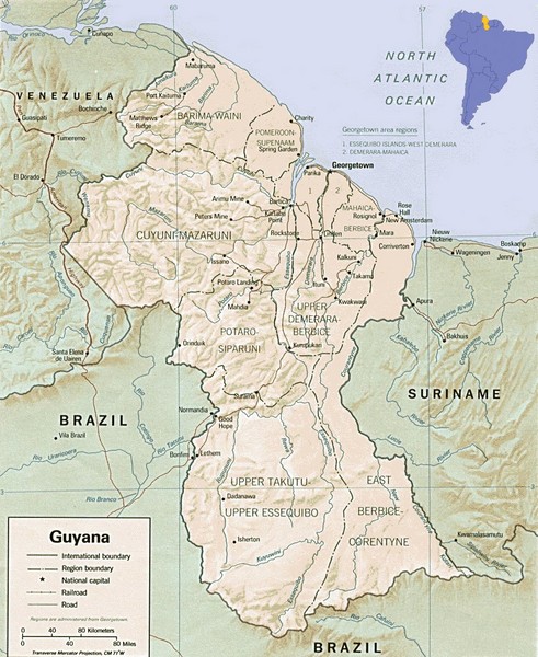 Guide to the South American country of Guyana. From www.geographicguide.net