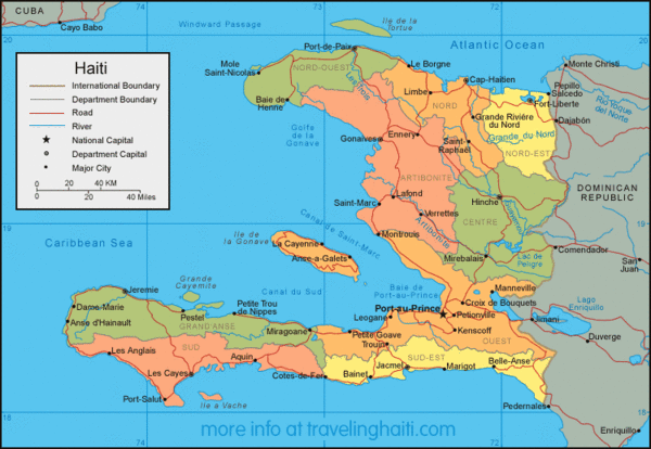Map of Haiti with detail of main districts and cities