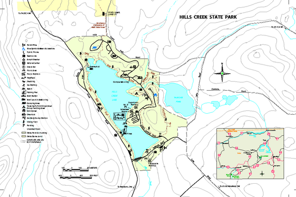 Detailed map of Hills Creek State Park in Pennsylvania. From state.pa.us