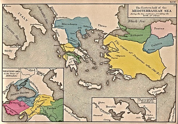 Historical Map of Mediterranean Sea B.C. 1884