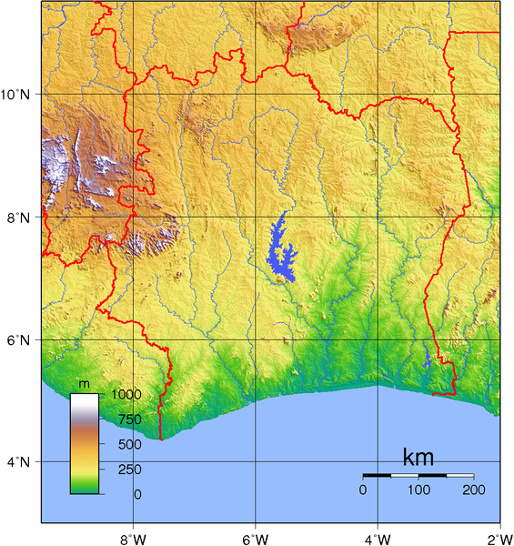 Iory Coast Topography Map