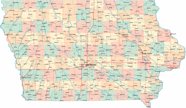 map of iowa counties. Iowa Road Map