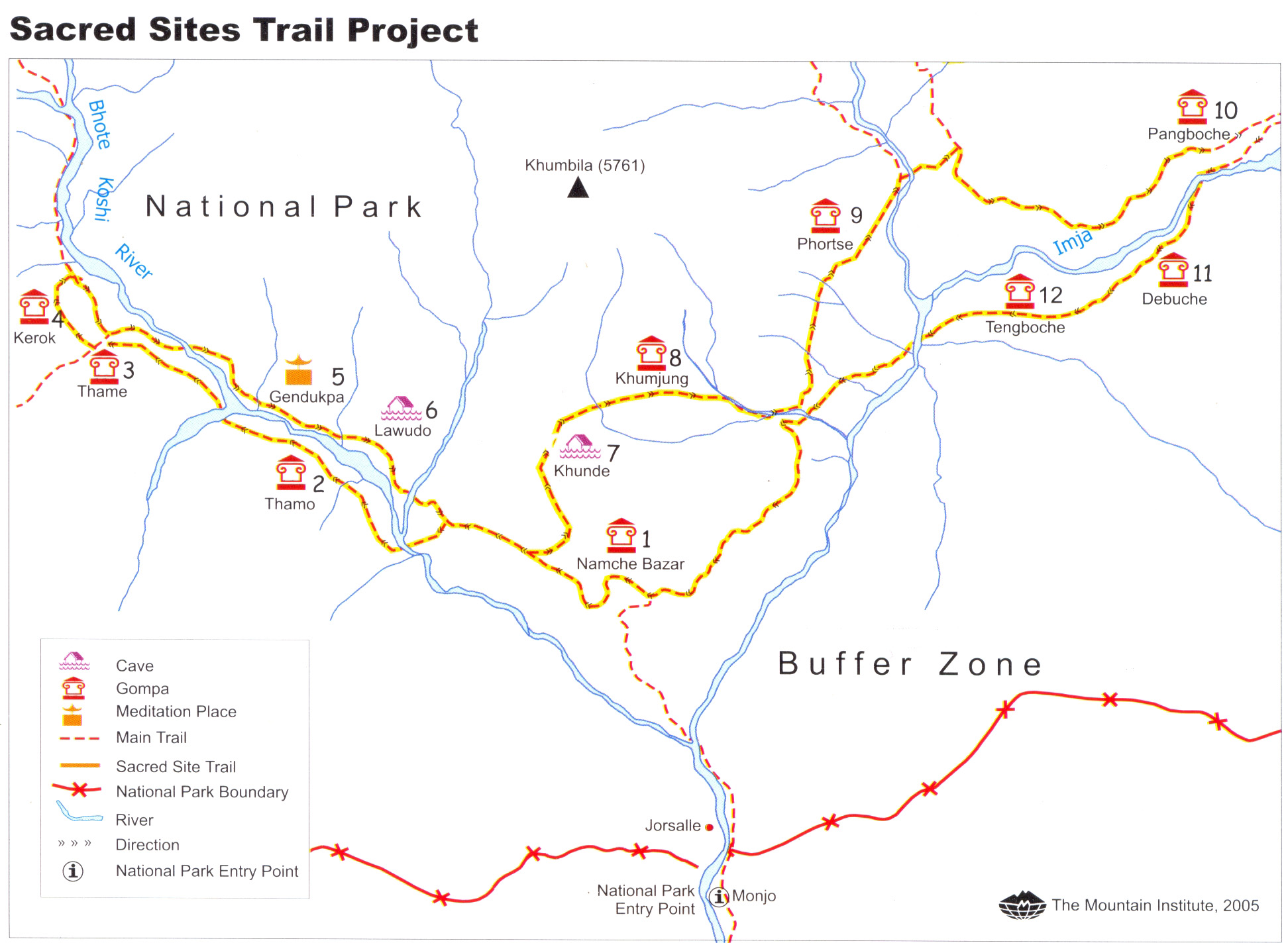 Khumbu Region Sacred Sites Trail Map Sagarmatha National Park Nepal • Mappery 6271