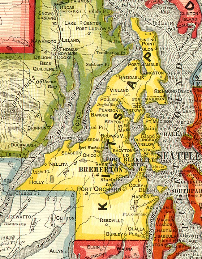 Kitsap County Washington, 1909 Map See map details From usgwarchives.net
