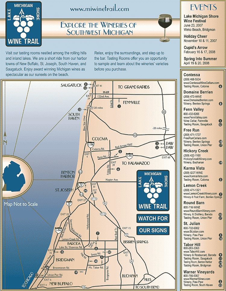 Lake Michigan Shore Wine Trail Map - saugatuck michigan • mappery