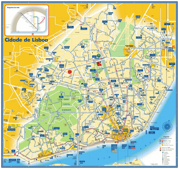 Bus and tram map of Lisbon,