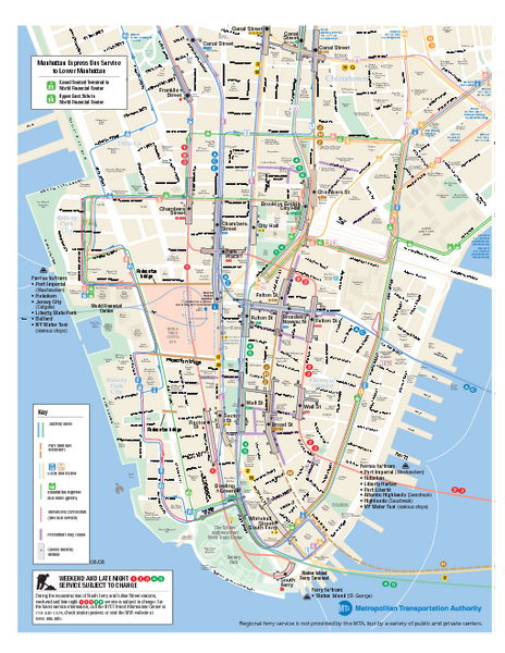 Lower Manhattan Public Transportation Map