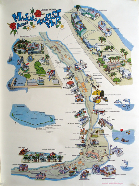 Tourist map of Majuro Atoll in the Marshall Islands.
