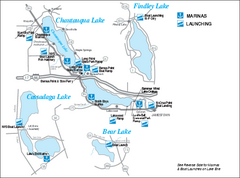 Marinas and Boat Ramps on Chautauqua and Surrounding Lakes Map
