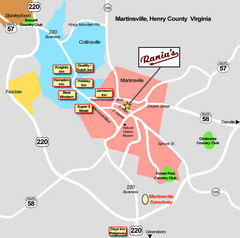 Martinsville Restaurant and Hotel Map