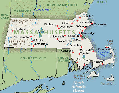 Massachusetts Cities and Mountains Map See map details From 