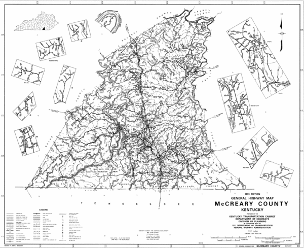 Map of McCreary County with road, waterways and towns identified.